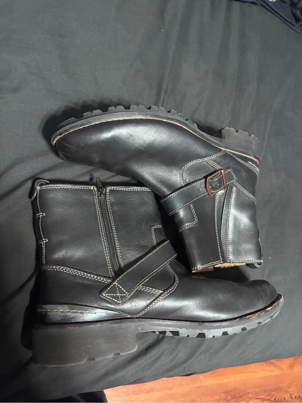 Clarks Black Leather Buckle Engineer Boots